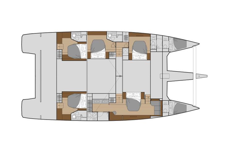 Layout for SERENISSIMA Fountaine Pajot Alegria 67 - catamaran yacht layout