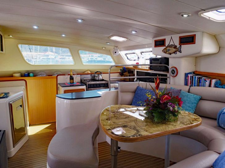 KUMA TOO Leopard 47 - saloon and galley KUMA TOO Leopard 47 - saloon and galley