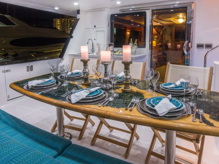 ANDIAMO Symbol 92 - main aft deck alfresco dining area ANDIAMO Symbol 92 - main aft deck alfresco dining area