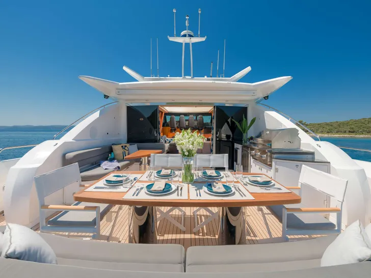 QUANTUM Sunseeker Predator 108 Crewed Motor Yacht Alfresco Dining QUANTUM Sunseeker Predator 108 Crewed Motor Yacht Alfresco Dining
