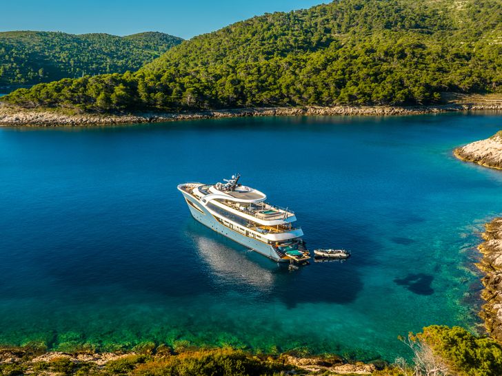 BELLA Custom 48m - anchored aerial shot BELLA Custom 48m - anchored aerial shot