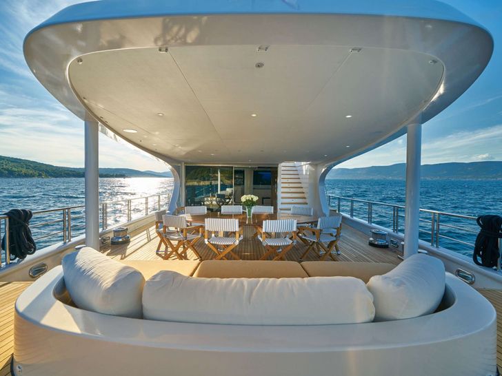 ACAPELLA Leda Motor Sailer 49m - aft deck seating and dining ACAPELLA Leda Motor Sailer 49m - aft deck seating and dining