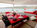 ASTORIA Fountaine Pajot Samana 59 - aft deck dining set up ASTORIA Fountaine Pajot Samana 59 - aft deck dining set up