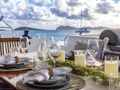 TRUE STORY Fountaine Pajot Victoria 67 - alfresco dining set up TRUE STORY Fountaine Pajot Victoria 67 - alfresco dining set up