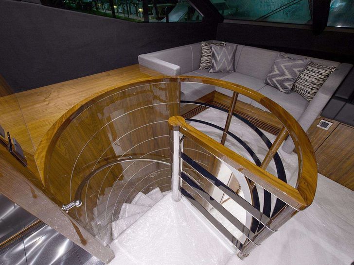 GOLDEN OURS Sunseeker 75 Crewed Motor Yacht Stairs to Guest Accommodations