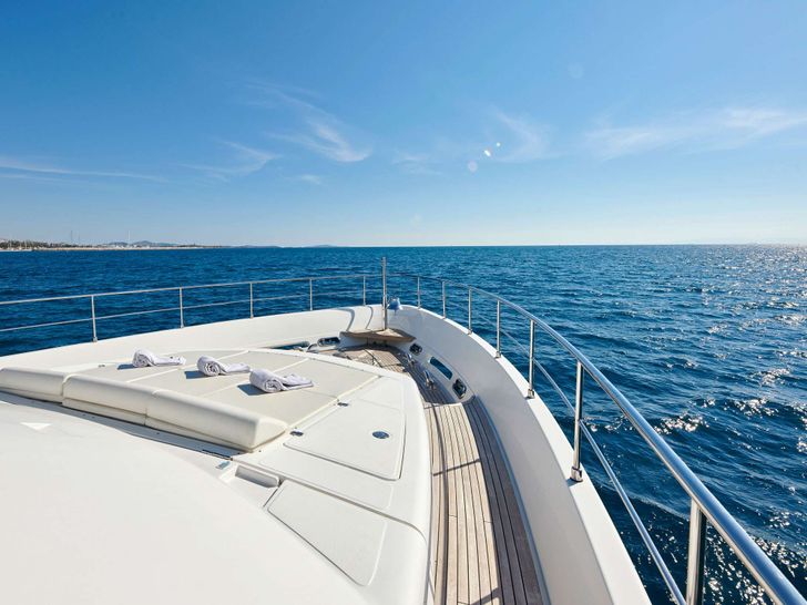 SEVEN S Ferretti Yacht Bow Sunbathing
