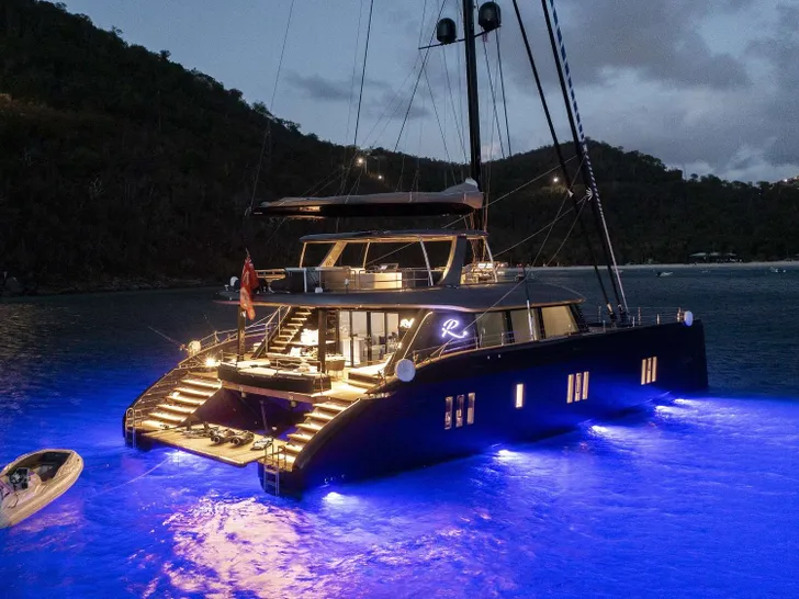 RELENTLESS II 80 Sunreef 80 - aft shot at night RELENTLESS II 80 Sunreef 80 - aft shot at night