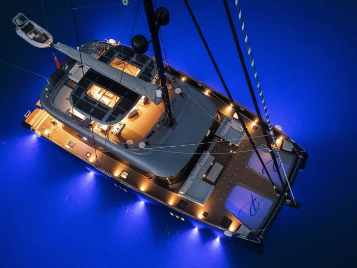 RELENTLESS II 80 Sunreef 80 - aerial shot at night RELENTLESS II 80 Sunreef 80 - aerial shot at night