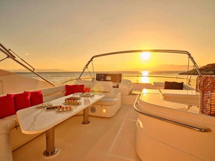 ESTIA YI Ferretti 880 - flybridge under the sunset ESTIA YI Ferretti 880 - flybridge under the sunset