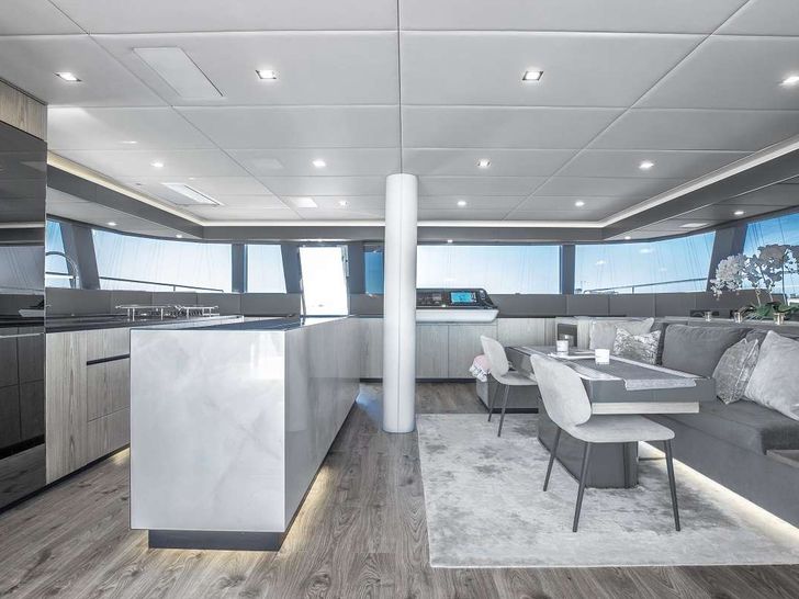 AMAYA Sunreef 60 - saloon and galley AMAYA Sunreef 60 - saloon and galley
