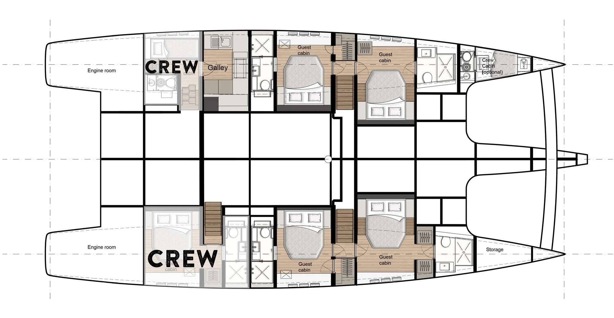 Layout for OCEAN VIBES Sunreef 74 - cabin layout