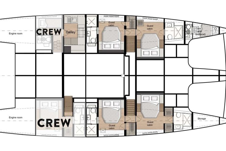 Layout for OCEAN VIBES Sunreef 74 - cabin layout