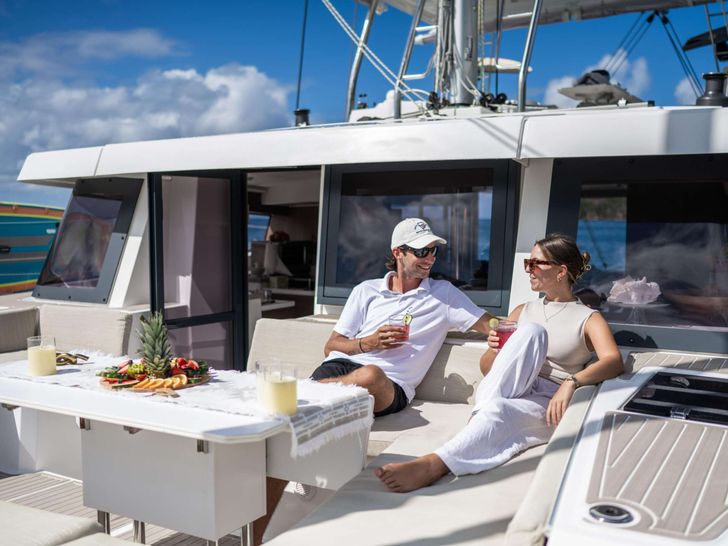 OCEANA Bali 4.8 - Guests Enjoying the Foredeck OCEANA Bali 4.8 - Guests Enjoying the Foredeck