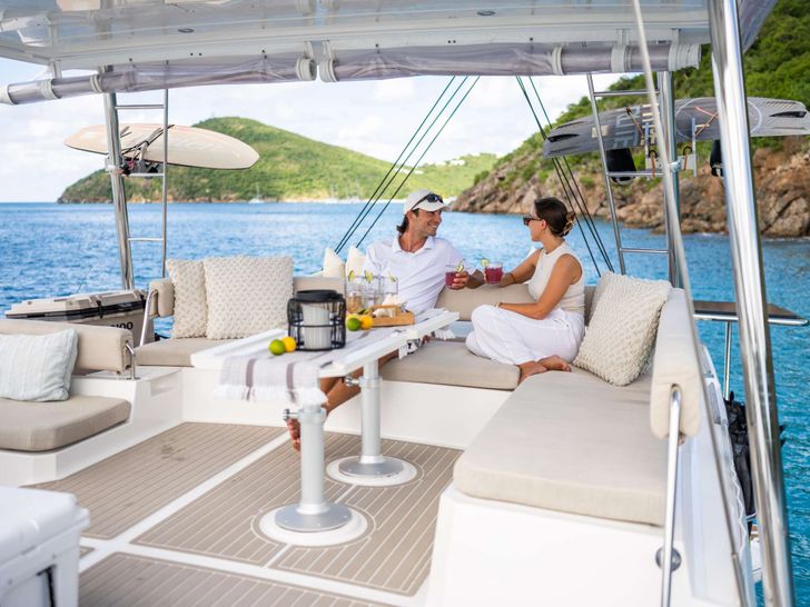 OCEANA Bali 4.8 - Guests Enjoying Flybridge Seating OCEANA Bali 4.8 - Guests Enjoying Flybridge Seating