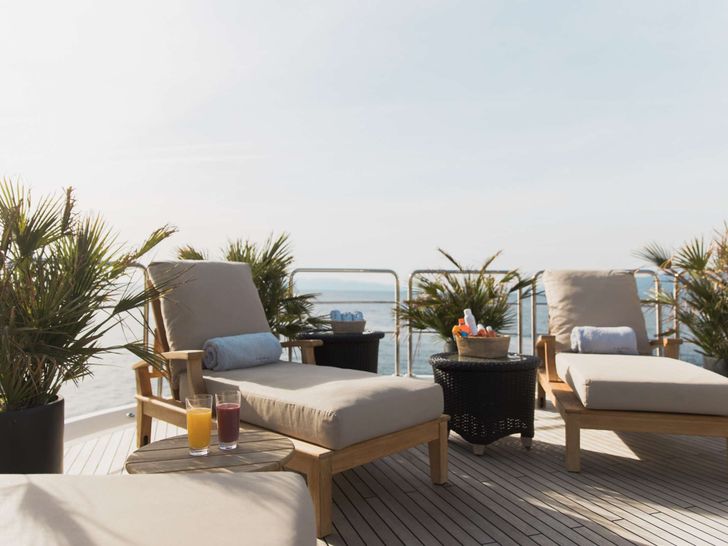 LADY TRUDY 43m CRN Luxury Crewed Motor Yacht Sundeck Lounge Area LADY TRUDY 43m CRN Luxury Crewed Motor Yacht Sundeck Lounge Area