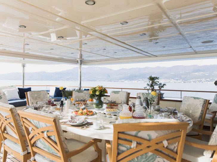 LADY TRUDY 43m CRN Luxury Crewed Motor Yacht Alfresco Dining Area