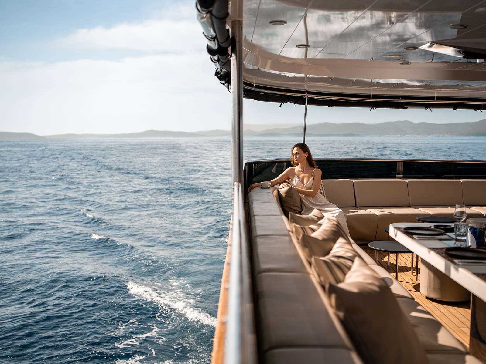 CRISTAL Custom 49m - guest enjoying the view