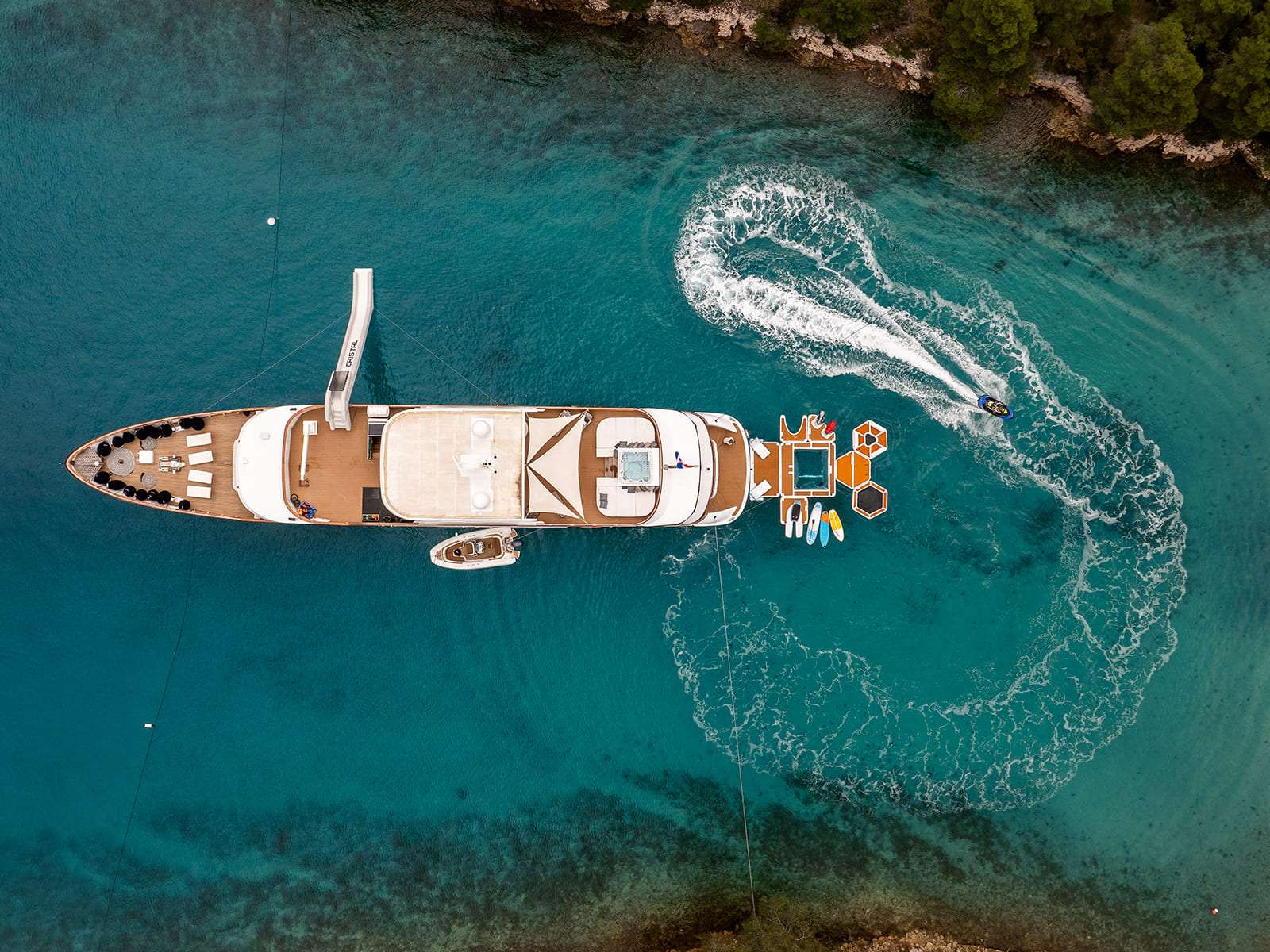 CRISTAL Custom 49m - top aerial shot while doing water activities