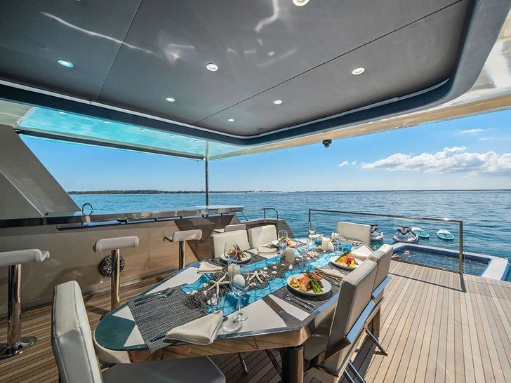 JULIANNE - Crescent 110,aft alfresco dining area JULIANNE - Crescent 110,aft alfresco dining area