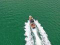 SMART - Vanquish 40 ft,cruising aerial top view SMART - Vanquish 40 ft,cruising aerial top view