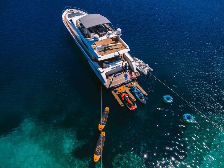 OXYGEN 8 Ferretti 80 - aft shot with water toys OXYGEN 8 Ferretti 80 - aft shot with water toys