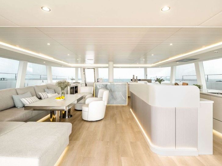 OHANA Sunreef 80 - saloon and galley view OHANA Sunreef 80 - saloon and galley view