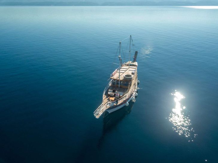 TREBENNA Custom Sailing Yacht 23m - aerial shot with the waterline TREBENNA Custom Sailing Yacht 23m - aerial shot with the waterline
