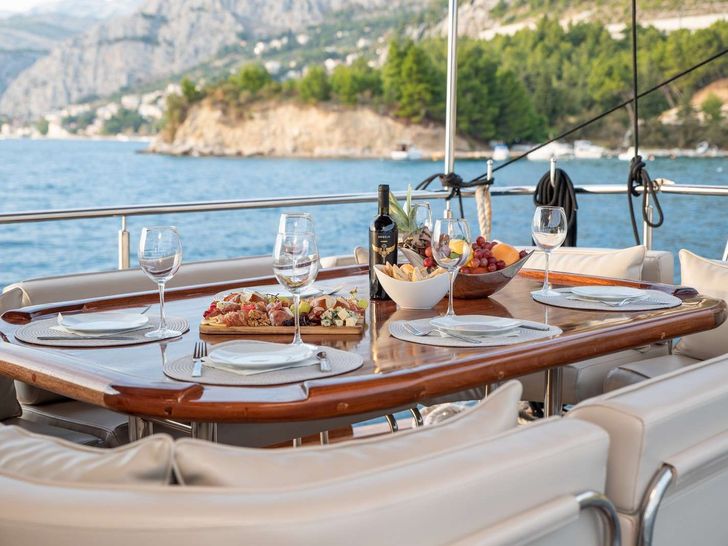TREBENNA Custom Sailing Yacht 23m - alfresco dining area TREBENNA Custom Sailing Yacht 23m - alfresco dining area