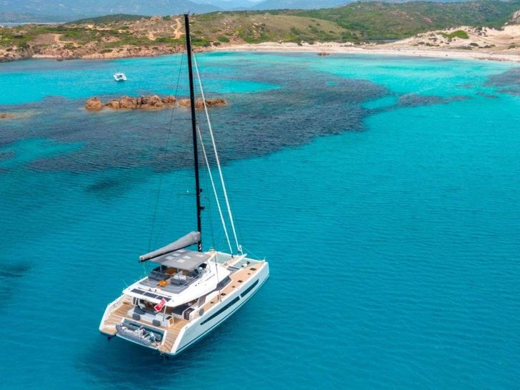 SEMPER FIDELIS Fountaine Pajot Alegria 67 - aerial aft shot SEMPER FIDELIS Fountaine Pajot Alegria 67 - aerial aft shot