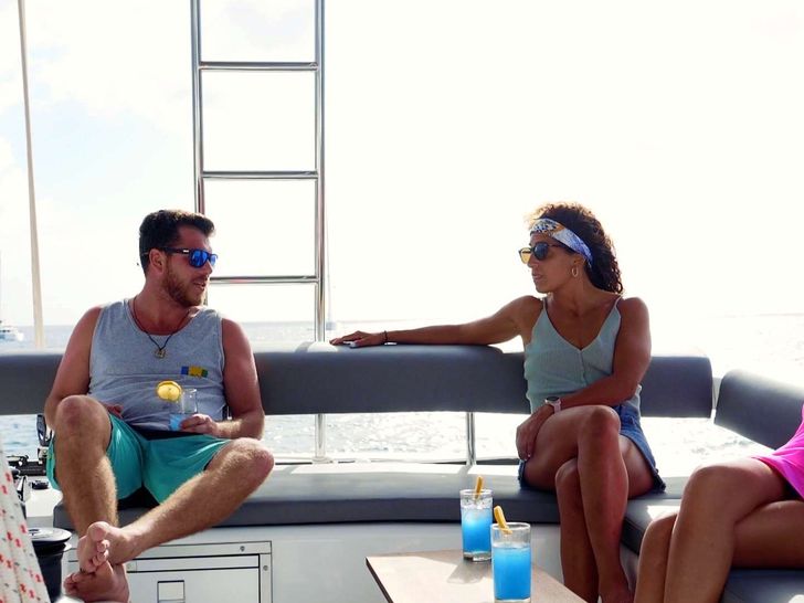 SERENITY Dufour 48 - guests on the flybridge SERENITY Dufour 48 - guests on the flybridge