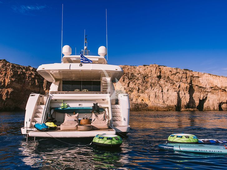MELI Ferretti 881 - aft view with water toys MELI Ferretti 881 - aft view with water toys