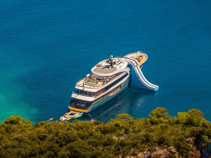 BELLA Custom 48m - anchored near an island BELLA Custom 48m - anchored near an island