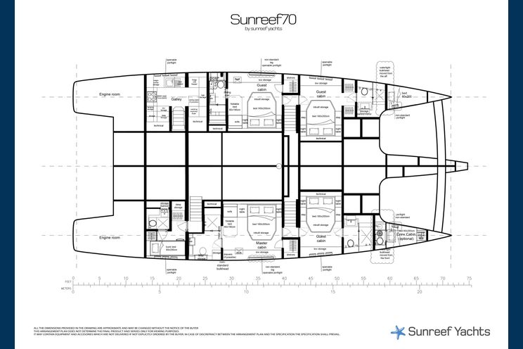 Layout for AGATA BLU Sunreef 70 catamaran yacht layout