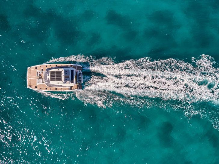 ALENA Fountaine Pajot Power 67 - aerial shot cruising ALENA Fountaine Pajot Power 67 - aerial shot cruising