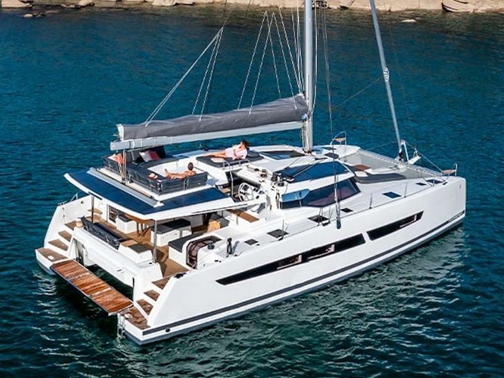 BEYOND - Crewed Catamaran Charter Fountaine Pajot 51 at anchor