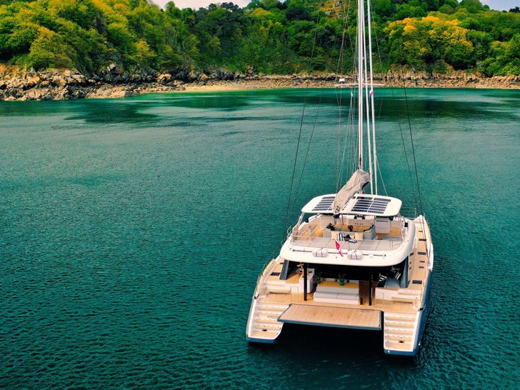 GINETTE - Sunreef 70,panoramic stern view with waterline