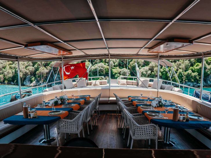 NEVRA QUEEN Bodrum Shipyards 40m - aft alfresco dining area NEVRA QUEEN Bodrum Shipyards 40m - aft alfresco dining area