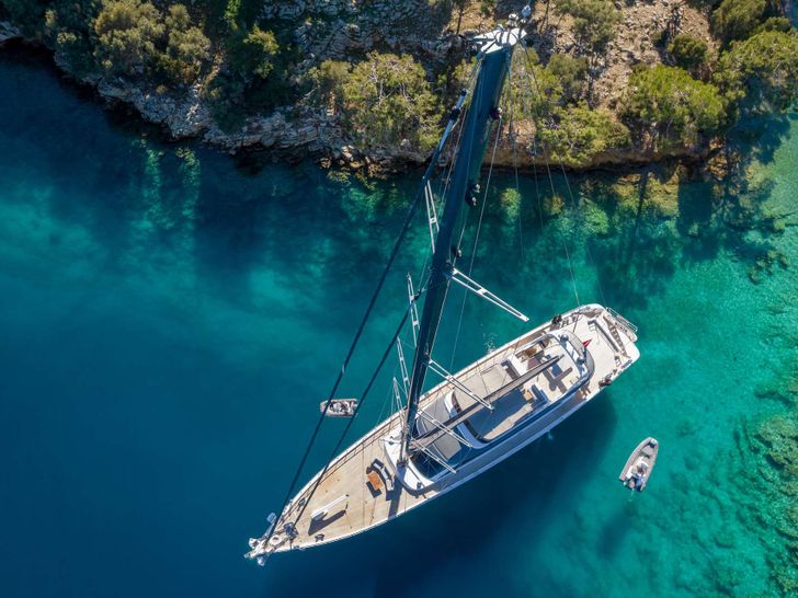 LONG ISLAND Fethiye Shipyard 39m - aerial shot anchored LONG ISLAND Fethiye Shipyard 39m - aerial shot anchored