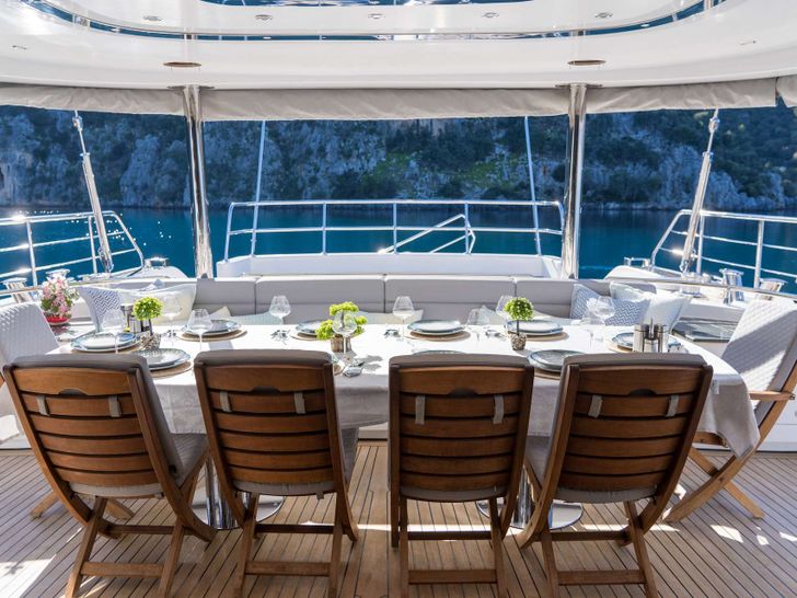 LONG ISLAND 39m Fethiye Shipyard Gulet lfres dining areaco LONG ISLAND 39m Fethiye Shipyard Gulet lfres dining areaco