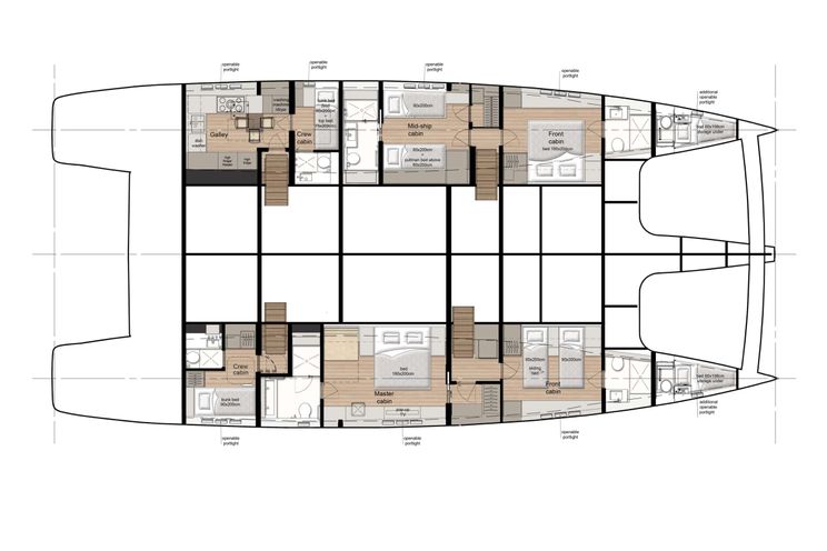 Layout for VIVA LA VIDA Sunreef 80 Crewed Catamaran Layout hulls