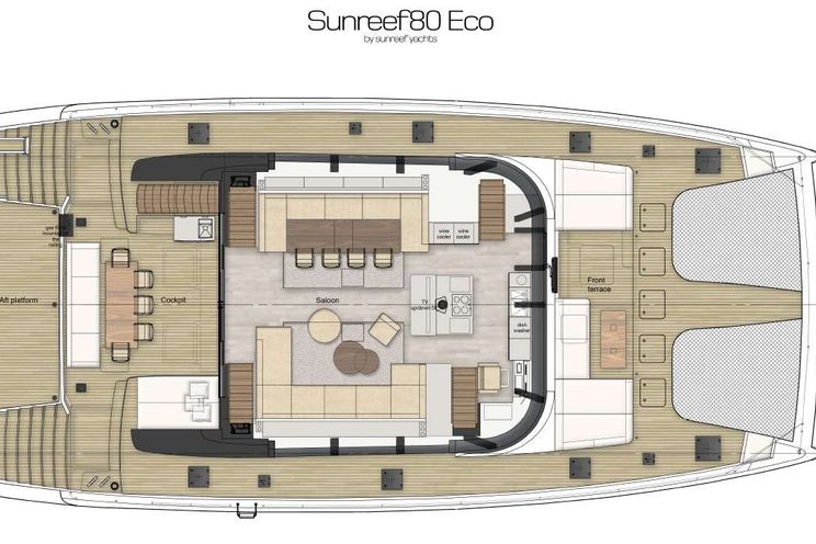 Layout for VIVA LA VIDA Sunreef 80 Crewed Catamaran Layout main deck