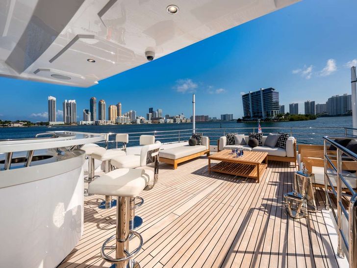 SANTOSH Majesty Yachts Gulf Craft 108 Sky Deck Lounge Area