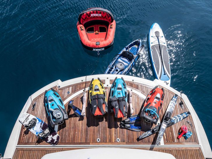 BLADE 6 Sunseeker Predator 92 - top aft shot with the water toys BLADE 6 Sunseeker Predator 92 - top aft shot with the water toys