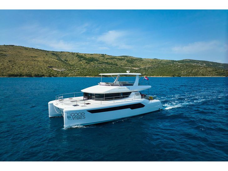 GOOD VIBES - Leopard 53,whole catamaran shot with waterline GOOD VIBES - Leopard 53,whole catamaran shot with waterline