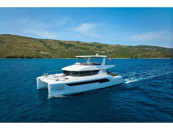 GOOD VIBES - Leopard 53,whole catamaran shot with waterline