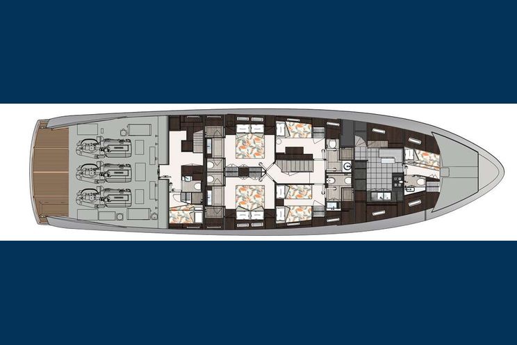 Layout for LUAR - San Lorenzo SX88, yacht layout lower deck