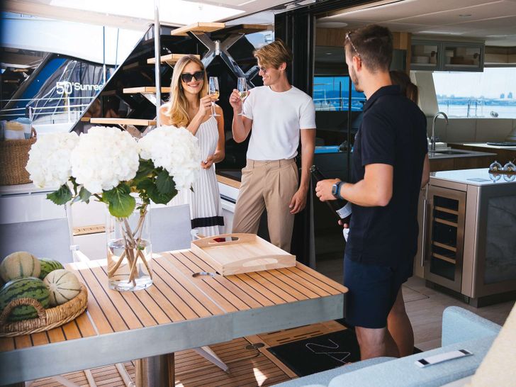 ZARA Sunreef 50 - guests on the aft deck ZARA Sunreef 50 - guests on the aft deck