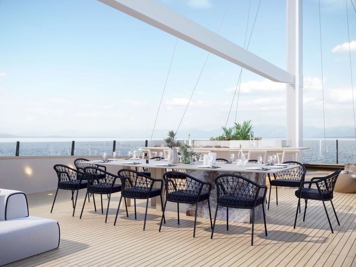 SCORPIOS Custom Build 52m Crewed Motor Sailer Flybridge Dining SCORPIOS Custom Build 52m Crewed Motor Sailer Flybridge Dining