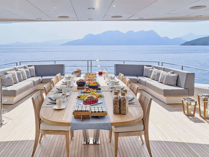 AQUA LIBRA Sunseeker 131 - sky deck aft alfresco dining area AQUA LIBRA Sunseeker 131 - sky deck aft alfresco dining area