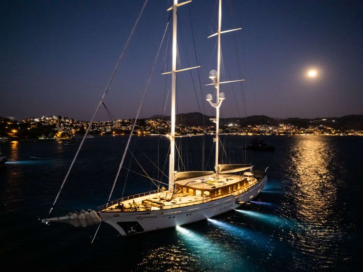 ZANZIBA Etemoglu 40m Luxury Sailing Yacht at night ZANZIBA Etemoglu 40m Luxury Sailing Yacht at night